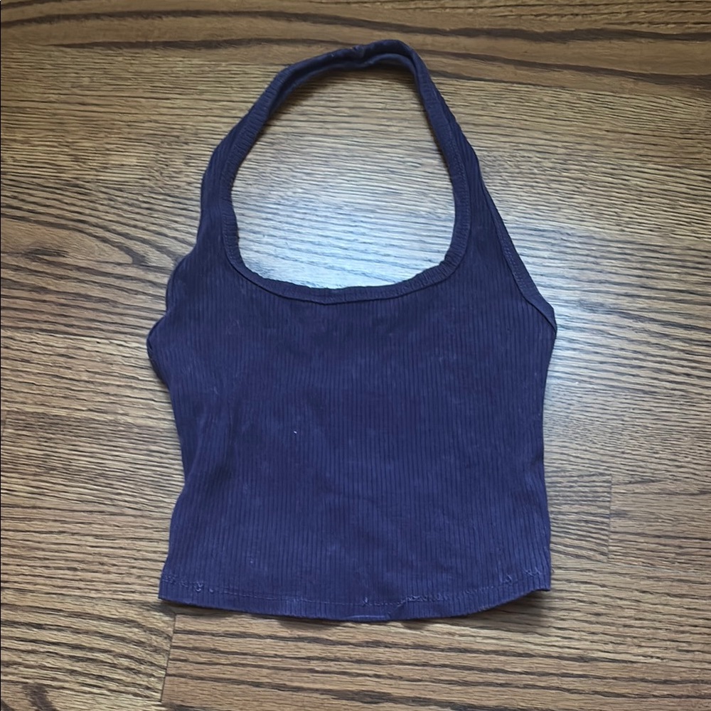 Wild Fable Dark Purple Fitted Crop Halter Tank Top